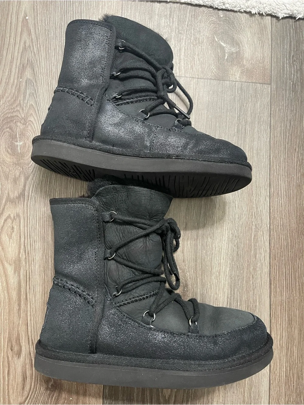 UGG Kids Black Lace-Up Fleece-Lined Boots